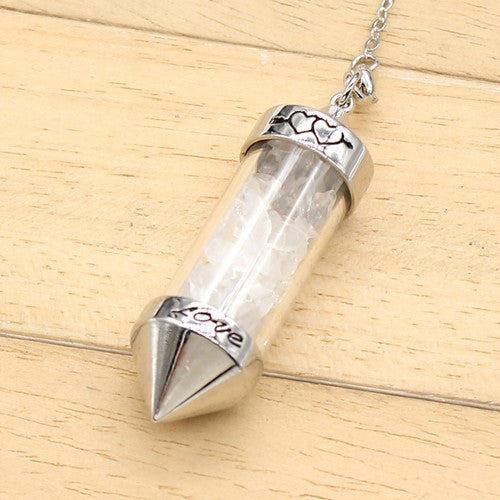 Silver Plated Quartz Bullet Pendulum Pendant