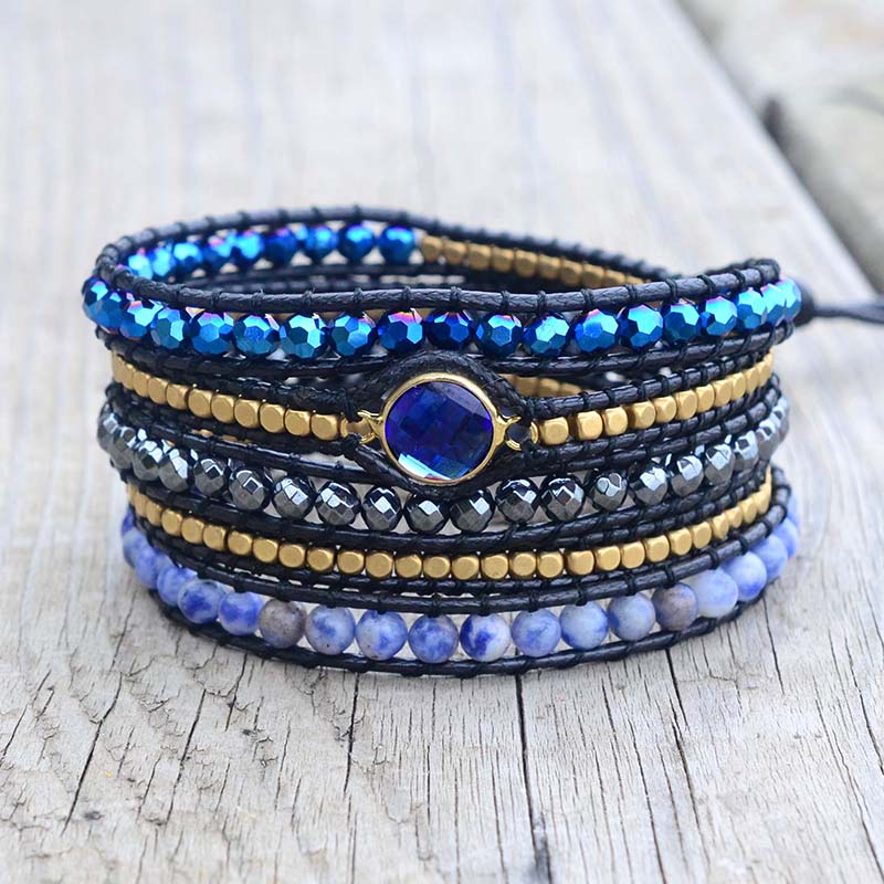 Vegan Blue Natural Stone 5 Wrap Bracelet