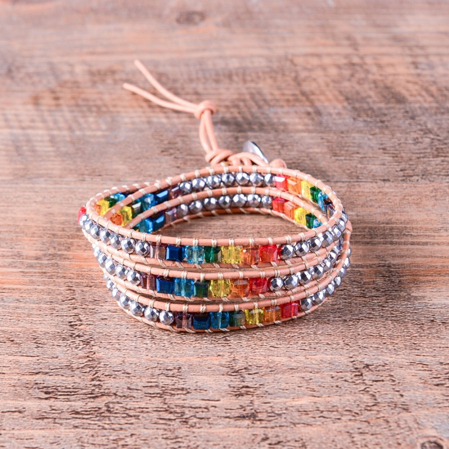 Handmade Leather Chakra Wrap Bracelet