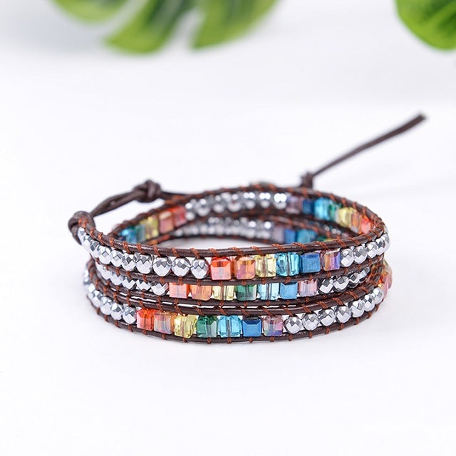 Handmade Leather Chakra Wrap Bracelet
