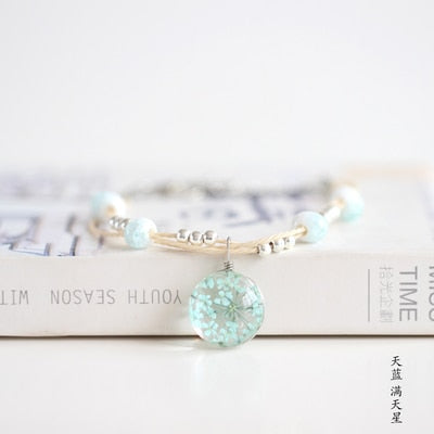 Glass Ball Bracelets with Real Flowers