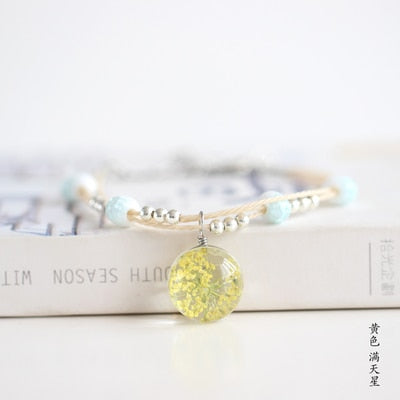 Glass Ball Bracelets with Real Flowers