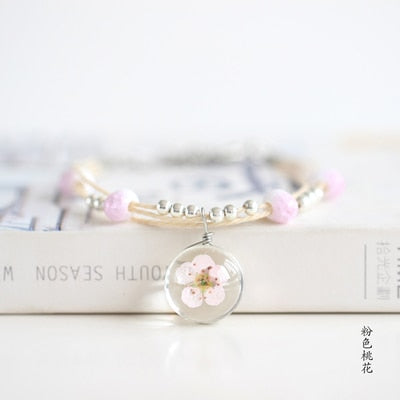 Glass Ball Bracelets with Real Flowers