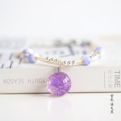 Glass Ball Bracelets with Real Flowers