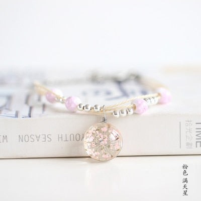 Glass Ball Bracelets with Real Flowers