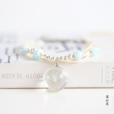 Glass Ball Bracelets with Real Flowers