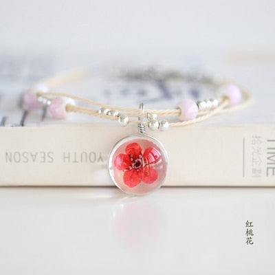 Glass Ball Bracelets with Real Flowers