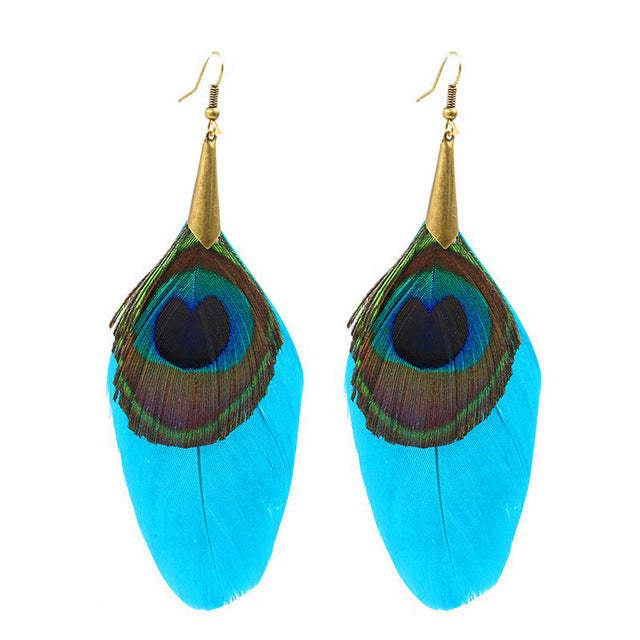 Natural Peacock Feather Tassel Earring