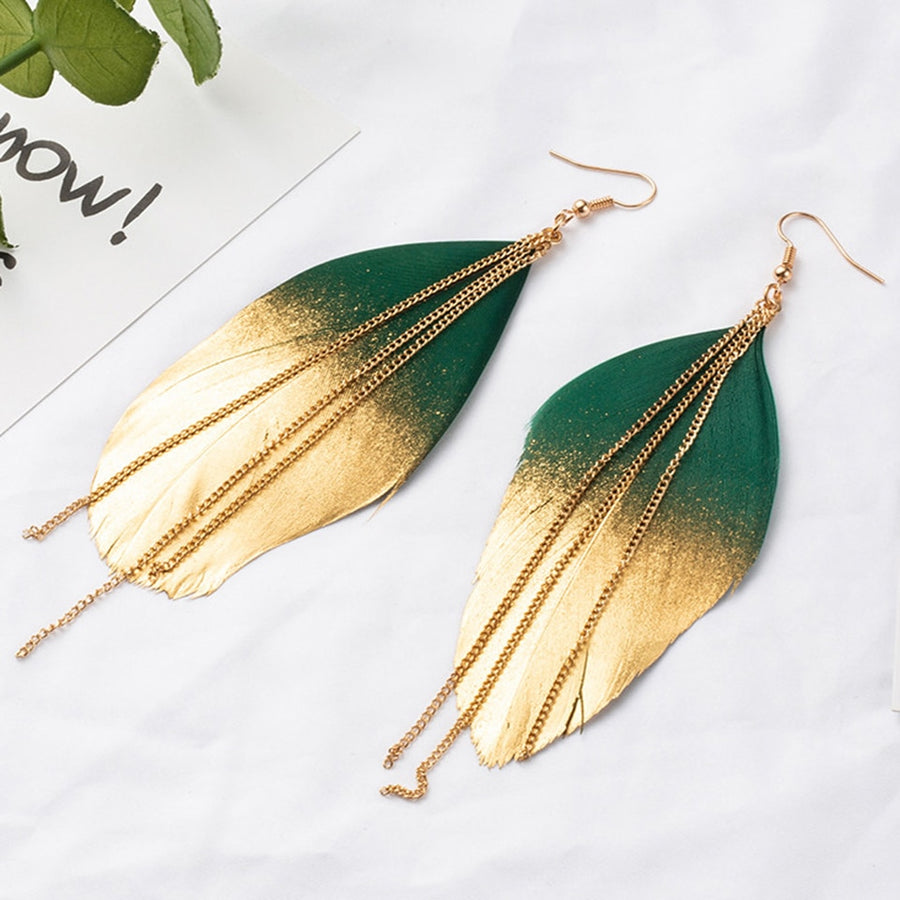 Gold Tipped Tassel Feather Earrings