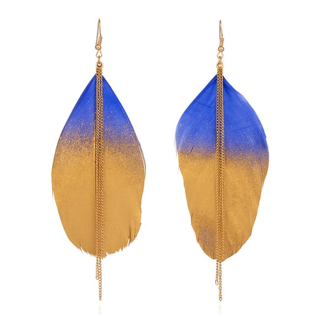 Gold Tipped Tassel Feather Earrings