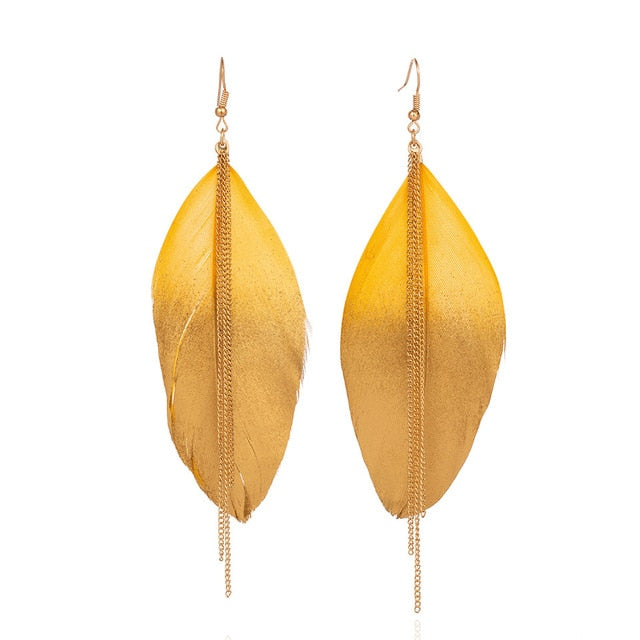 Gold Tipped Tassel Feather Earrings