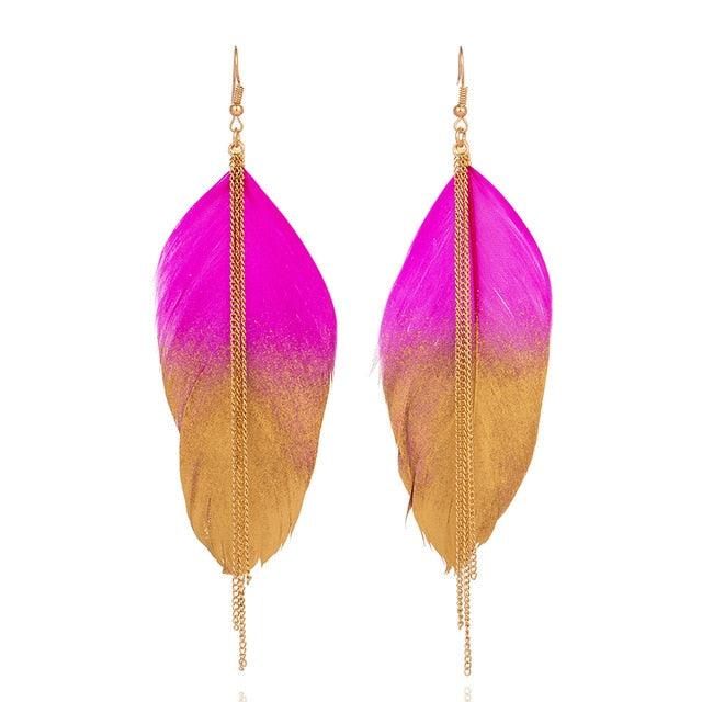 Gold Tipped Tassel Feather Earrings