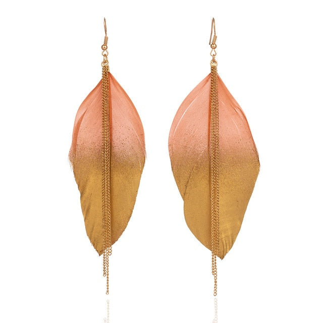 Gold Tipped Tassel Feather Earrings