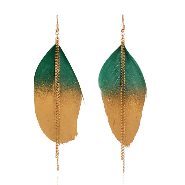 Gold Tipped Tassel Feather Earrings
