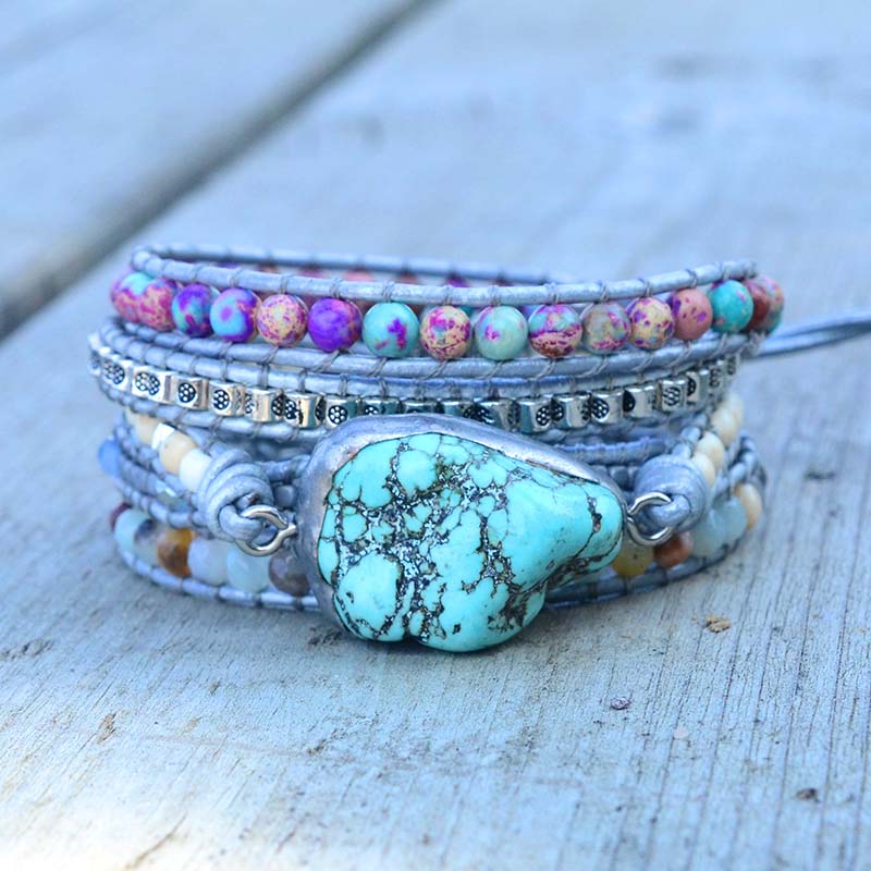 Turquoise Handmade 5 Strand Wrap Bracelet for Protection
