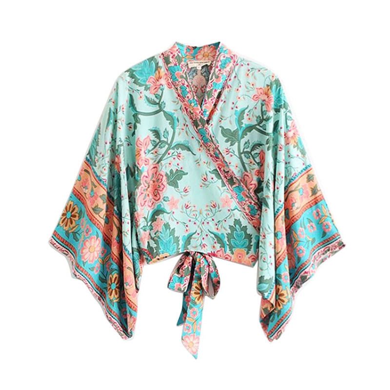 Boho Chic Vintage Floral Print Kimono Top